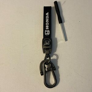 Honda Logo Key Fob Keychain in Black Leather NWT